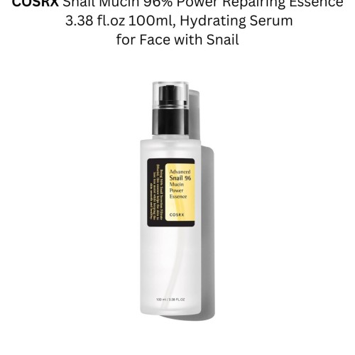 COSRX Snail Mucin 96% Power Repairing Essence 3.38 fl.oz 100ml, Hydrating Serum for Face with Snail Secretion Filtrate for Dull Skin &amp; Fine Lines, Korean Skincare